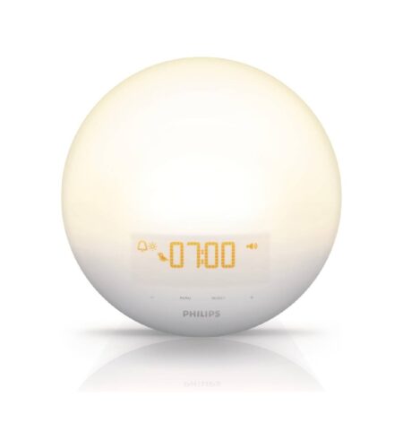 Philips Wake-Up Light Alarm Clock with Colored Sunrise Simulation and Sunset Fading Night Light, White