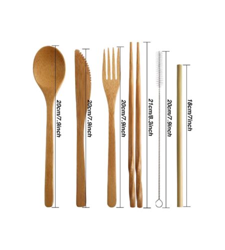 2 Sets Bamboo Cutlery Bamboo Utensils Reusable Flatware Set Bamboo Travel Utensils Include Reusable Chopsticks Fork Spoon Knife Straws Brush for Camping Hiking Picnic with Pouch Bag