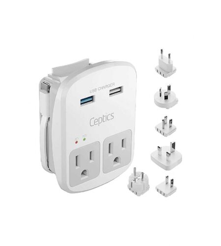 Ceptics World Travel Adapter Kit - QC 3.0 2 USB + 2 US Outlets